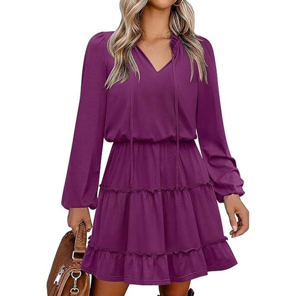 NWT Caracilia Purple Long Sleeve Tiered Ruffle Mini Dress Women's Size XL